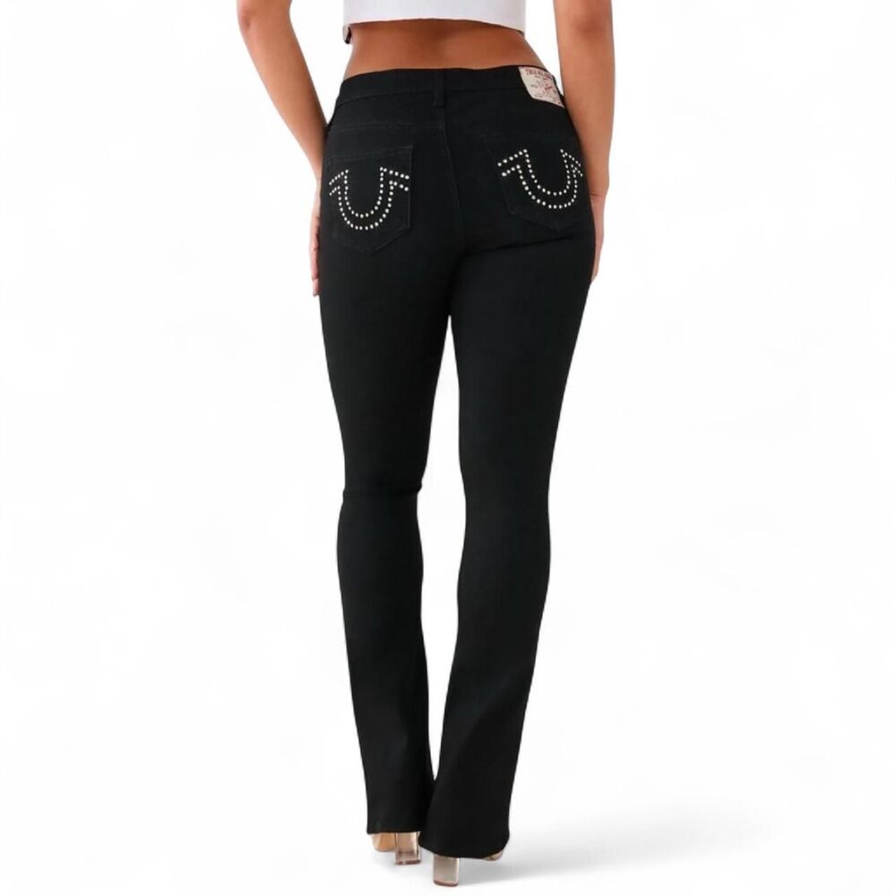 True Religion Becca Stud Bootcut Flare Jeans Black 24 NWOT